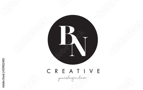 BN Letter Logo Design with Black Circle and Serif Font.