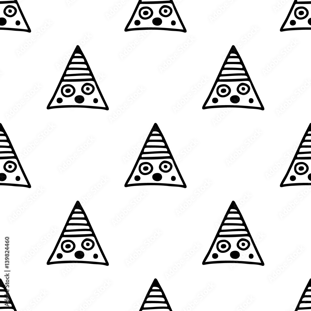 Obraz premium Seamless vector pattern. Black and white geometrical background with hand drawn decorative tribal elements. Print with ethnic, folk, traditional motifs. Graphic vector illustration.