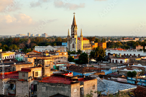 Obraz na plátně Cuba / Camaguey (UNESCO World Heritage Centre) from above at sunset