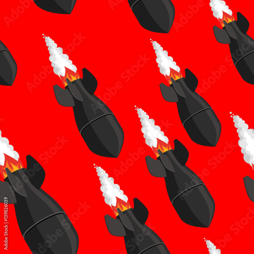 Air bomb seamless pattern. Fighting rocket background. Military bomb texture. War ornament