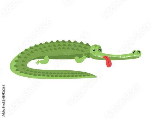 Dead crocodile. African alligator deceased. Corpse of croc wild beast
