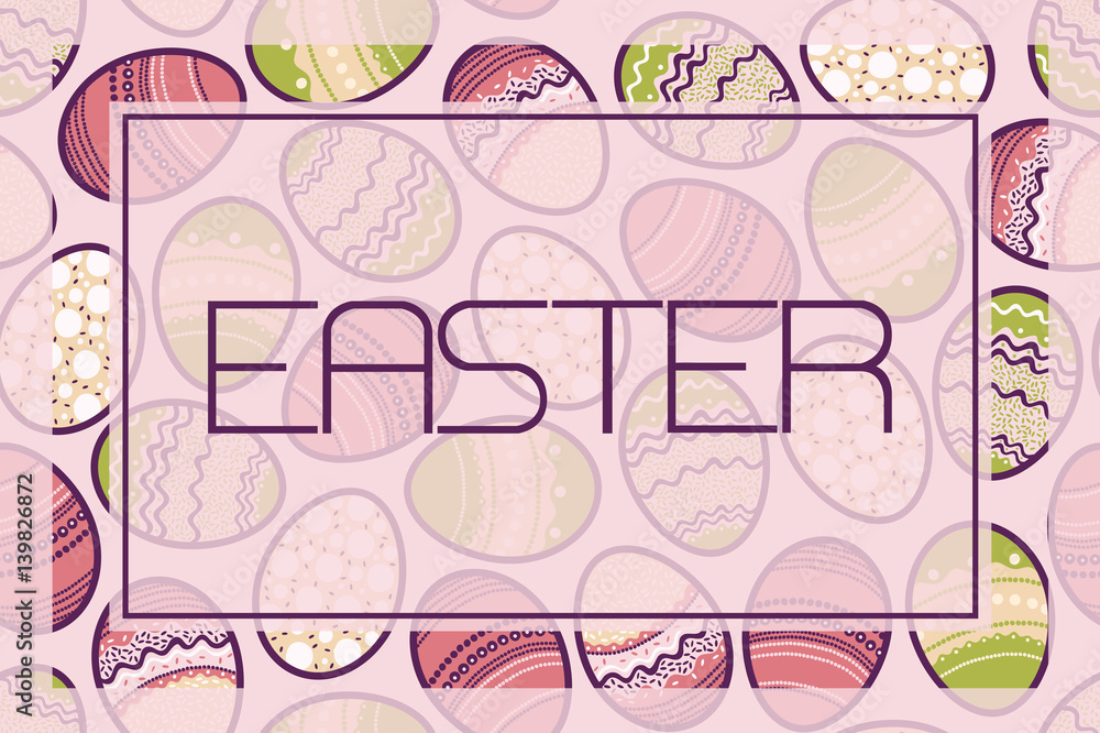 Easter. Card with frame on a background of painted eggs. Vector illustration. Easter. Card with frame on a background of painted eggs. Vector illustration.
