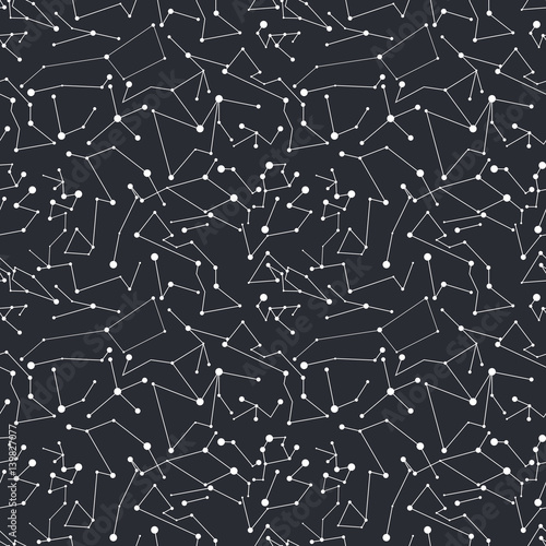 Vector seamless pattern with constellation on black background