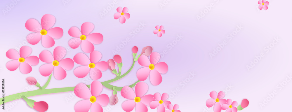 Banner with a branch of cherry blossoms with Paper cut. Paper art style Banner with a branch of cherry blossoms with Paper cut. Paper art style