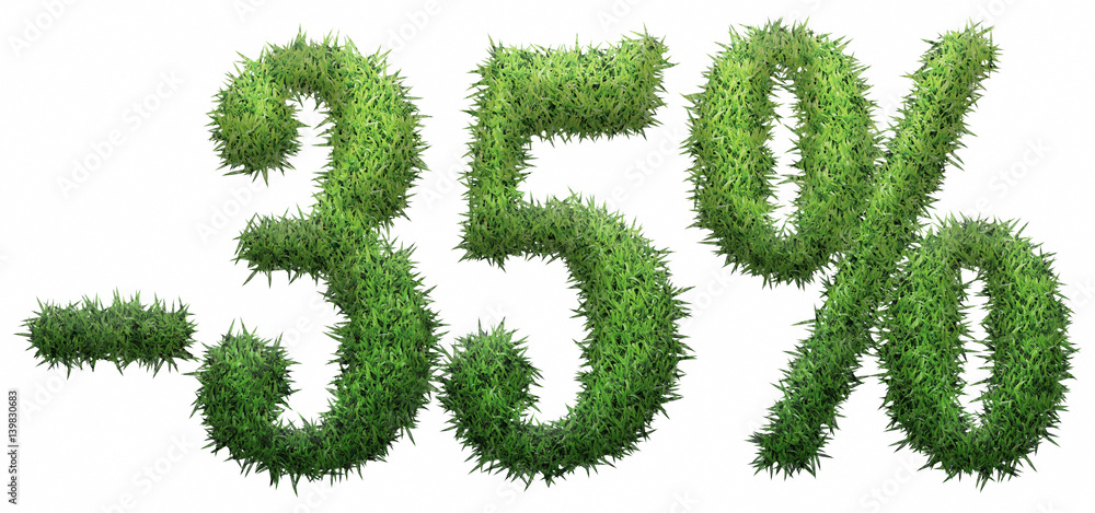 -35% sign, made of grass. -35% sign, made of grass.