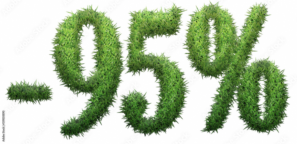 -95% sign, made of grass. -95% sign, made of grass.