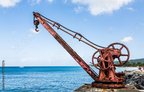 Old Red Rusty Crane by Sea