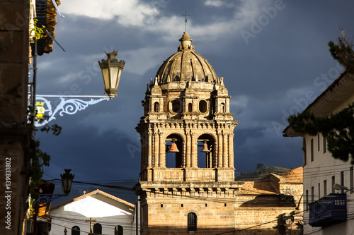 Thundery atmosphere with church La Merced, Cusco, Peru