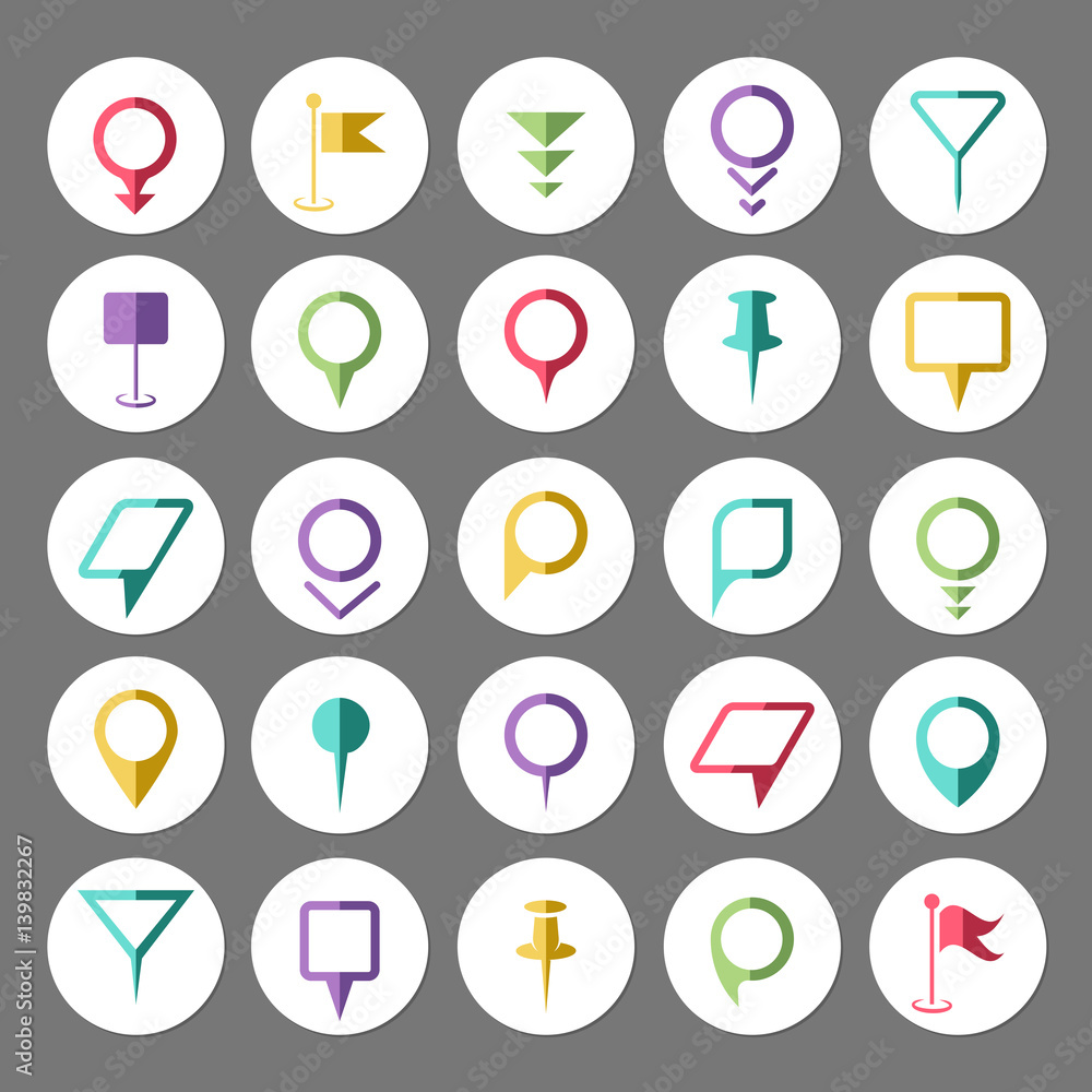 Fototapeta premium Abstract map marker elements. Web pin set vector templates in flat style