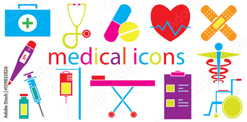 Colorful Set of medical icons vector isolated in white background.