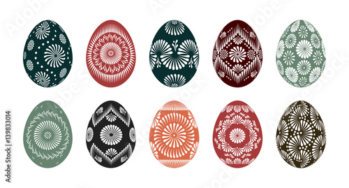 Set of vintage traditional Easter eggs. Vector illustration of hand painted eggs using hot wax technique. photo