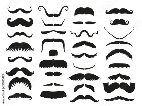 Silhouette vector black white mustache hair hipster curly collection beard barber and gentleman symbol fashion human facial gave vector illustration.