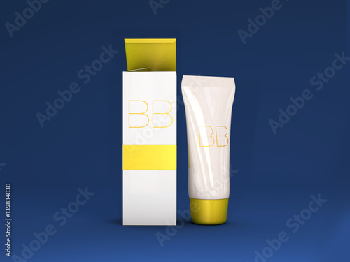 Foundation tube ads template, bb cream bottle mockup. Skin toner 3D illustration photo