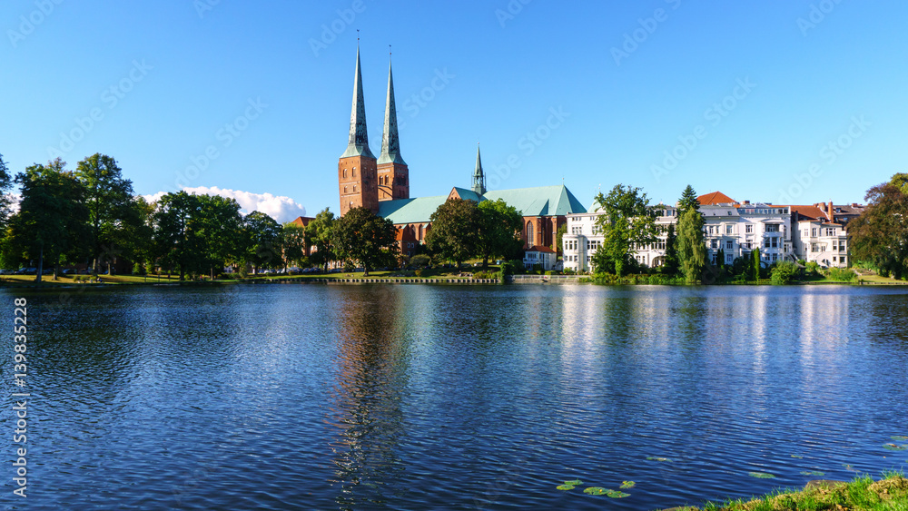 Lübeck, view of the dom at mile pond