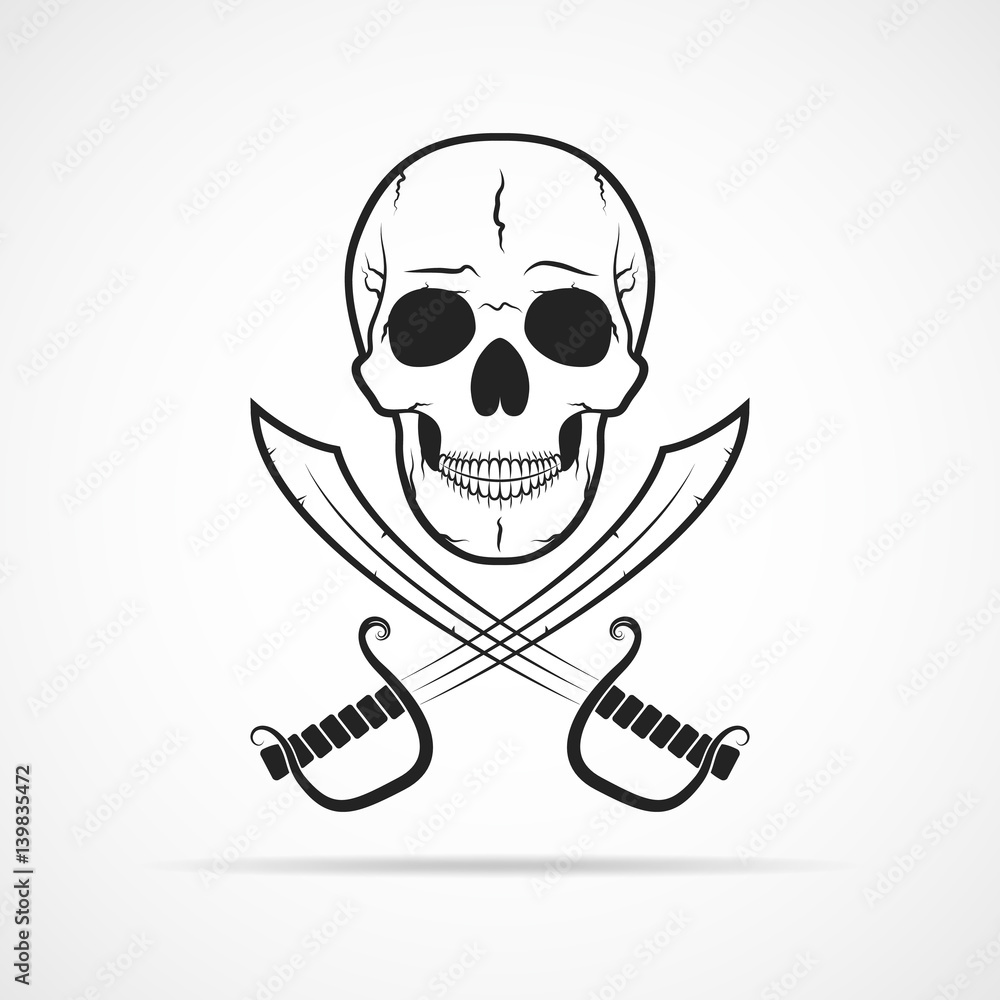 Skull and two swords. Vector illustration Skull and two swords. Vector illustration