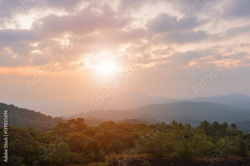 beautiful landscape sunrise in morning at high mountain Chiang mai Thailand.