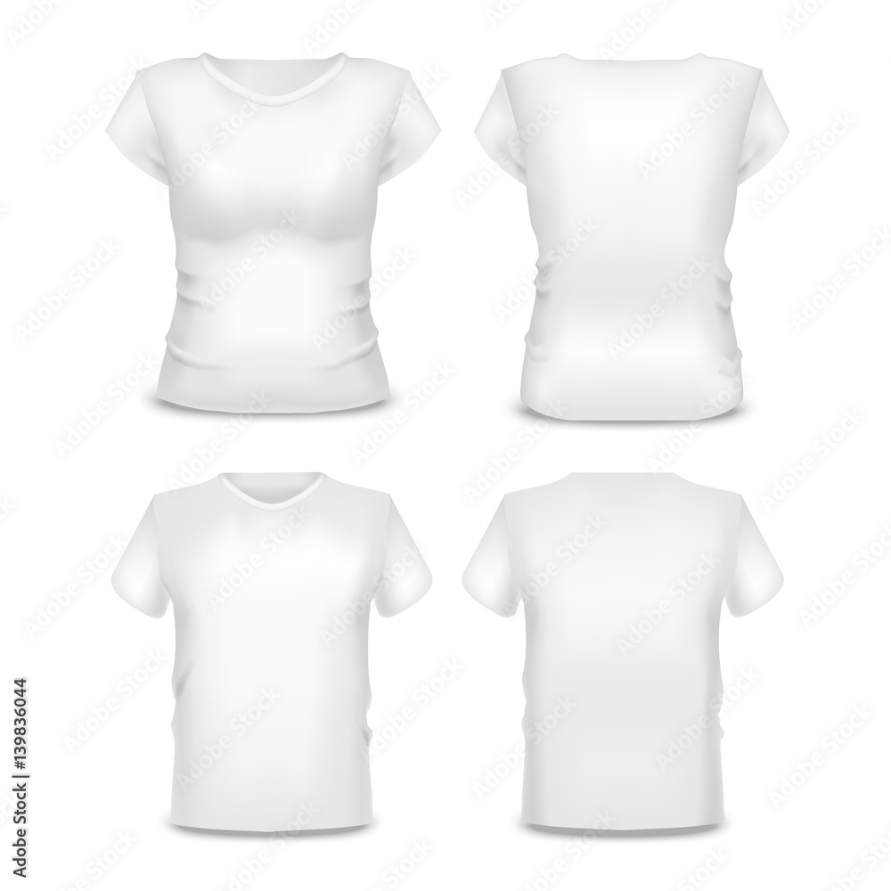 Fototapeta premium Realistic Template Blank White Woman and Man T-shirt. Vector