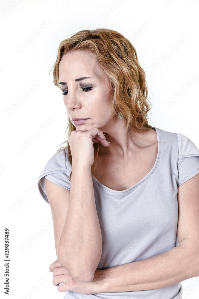 attractive woman on her thirties sad and depressed in sorrow pain and depression attractive woman on her thirties sad and depressed in sorrow pain and depression