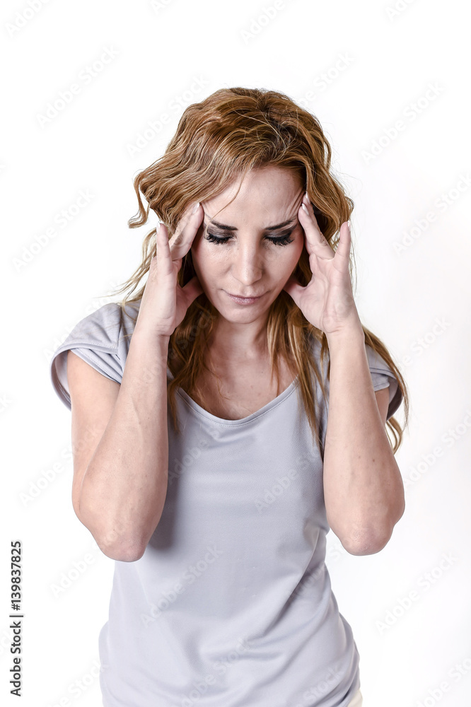 depressed woman looking desperate in pain face expression suffering migraine and headache depressed woman looking desperate in pain face expression suffering migraine and headache