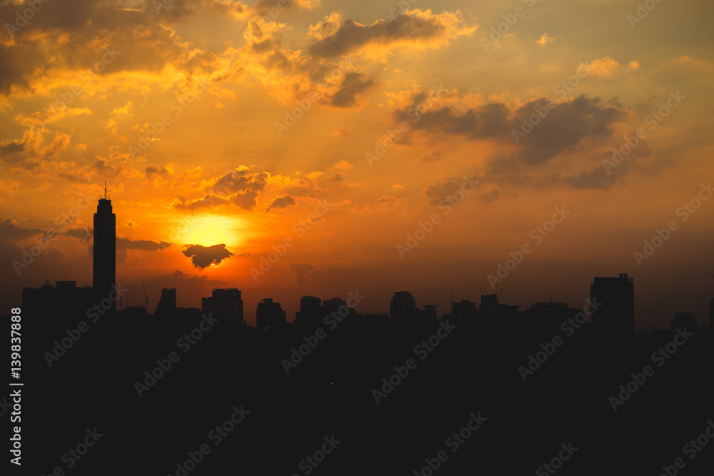 Silhouette sunset of city view