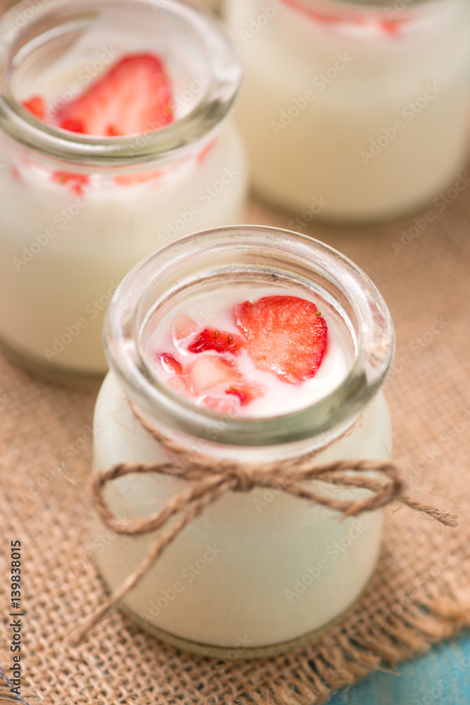 Strawberry Yoghurt. Healthy food with Strawberries and yoghurt breakfast on table. Strawberry Yoghurt. Healthy food with Strawberries and yoghurt breakfast on table.