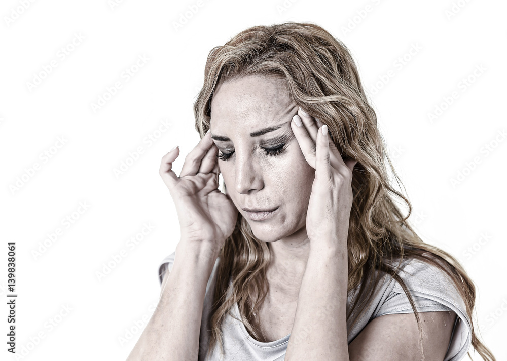 depressed woman looking desperate in pain face expression suffering migraine and headache depressed woman looking desperate in pain face expression suffering migraine and headache