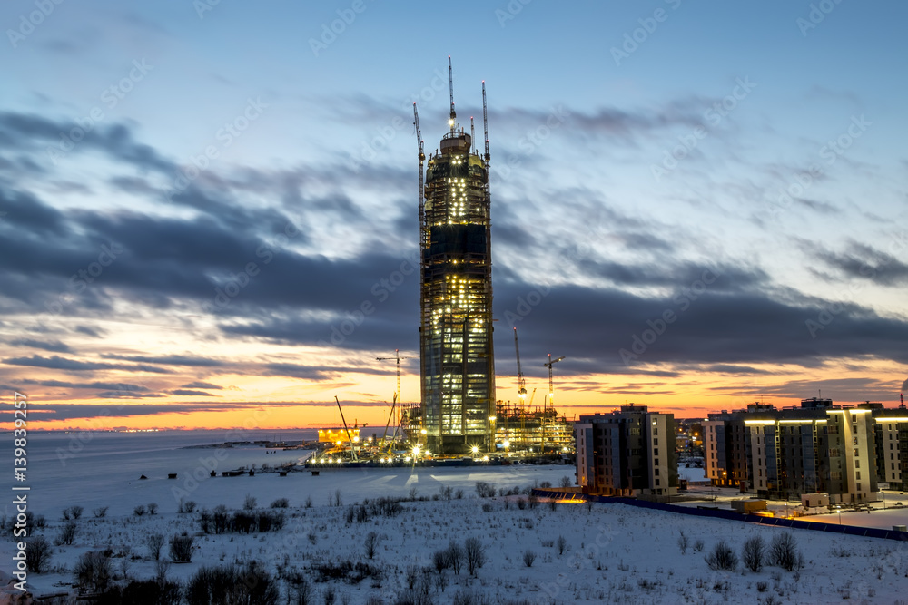 View of the under construction skyscraper Lakhta center in St. Petersburg.