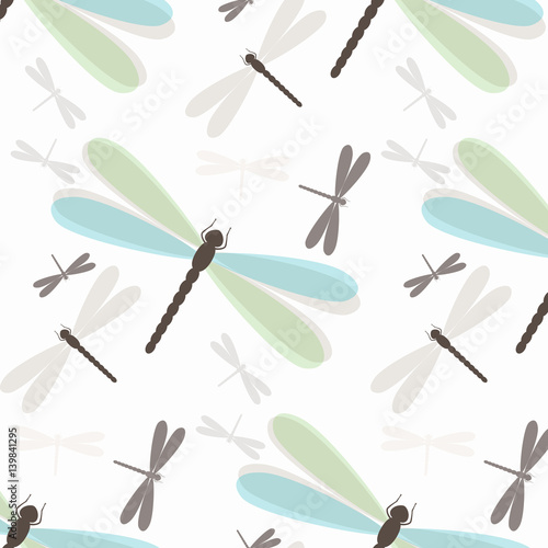 Seamless pattern with colorful dragonflies 