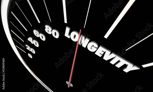 Longevity Lasting Life Span Word Speedometer 3d Illustration