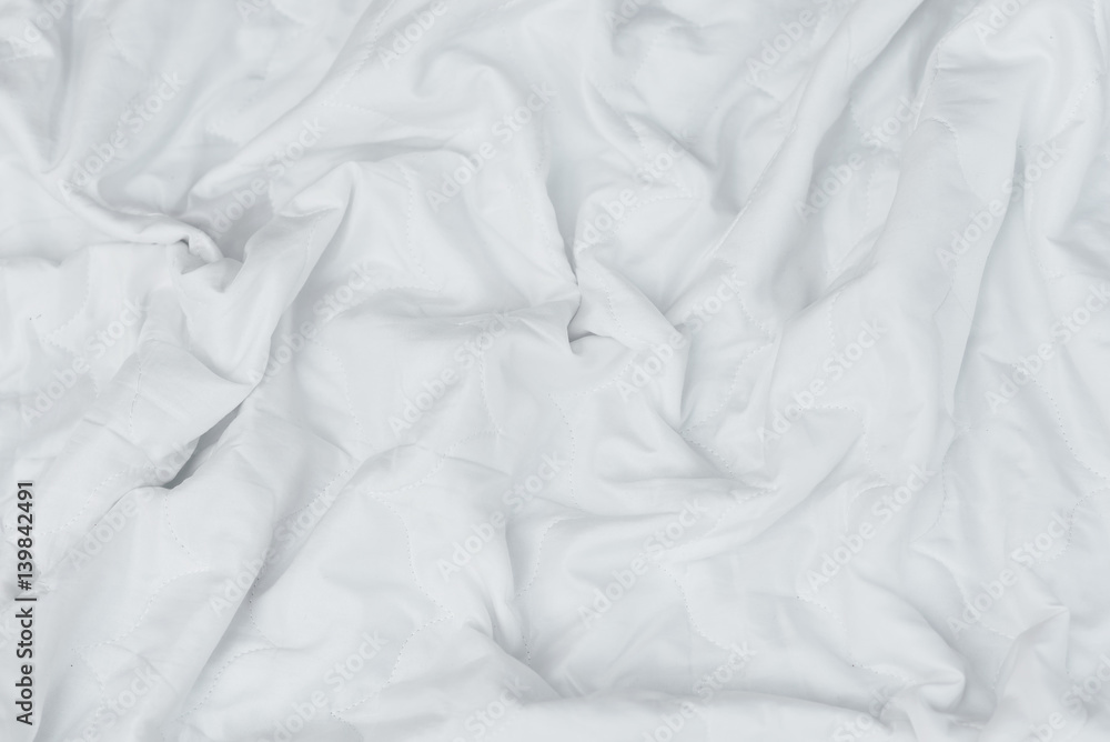 Crumpled White Bedspread Soft Fabric Textured Background
