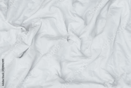 Crumpled White Bedspread Soft Fabric Textured Background