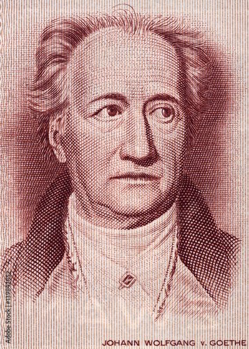 Johann Wolfgang von Goethe (1749-1832) face portrait on Germany 20 mark (1964) banknote closeup, genius German writer, poet, novelist and playwright.