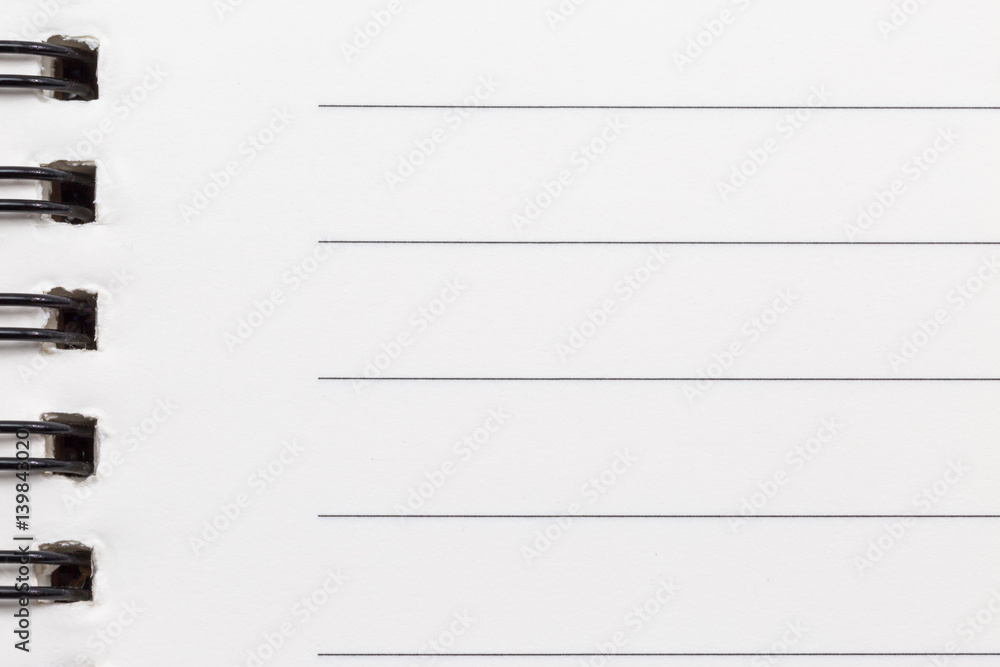 Close up of blank realistic spiral notepad notebook Close up of blank realistic spiral notepad notebook