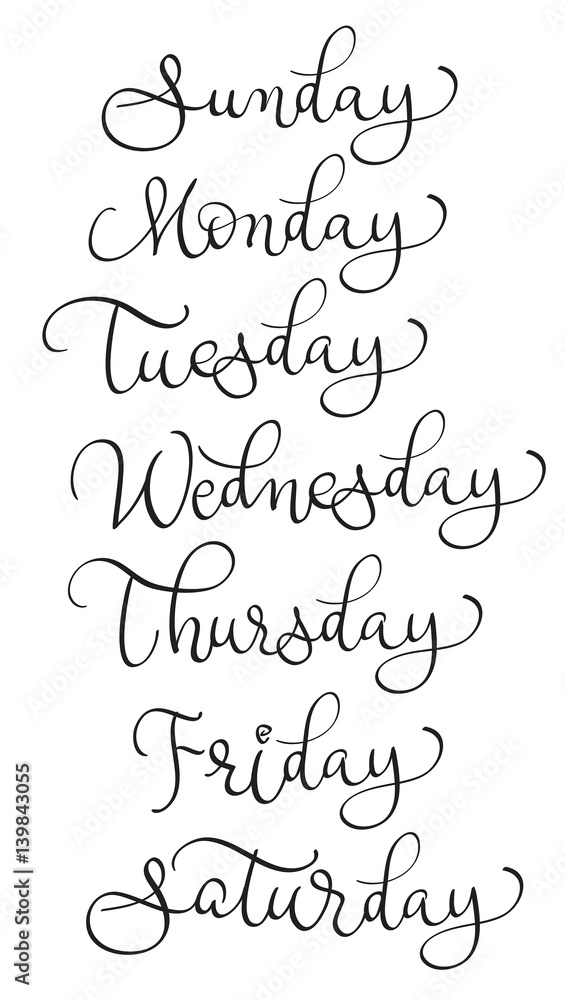 vector set of week days. Calligraphy lettering illustration EPS10 vector set of week days. Calligraphy lettering illustration EPS10