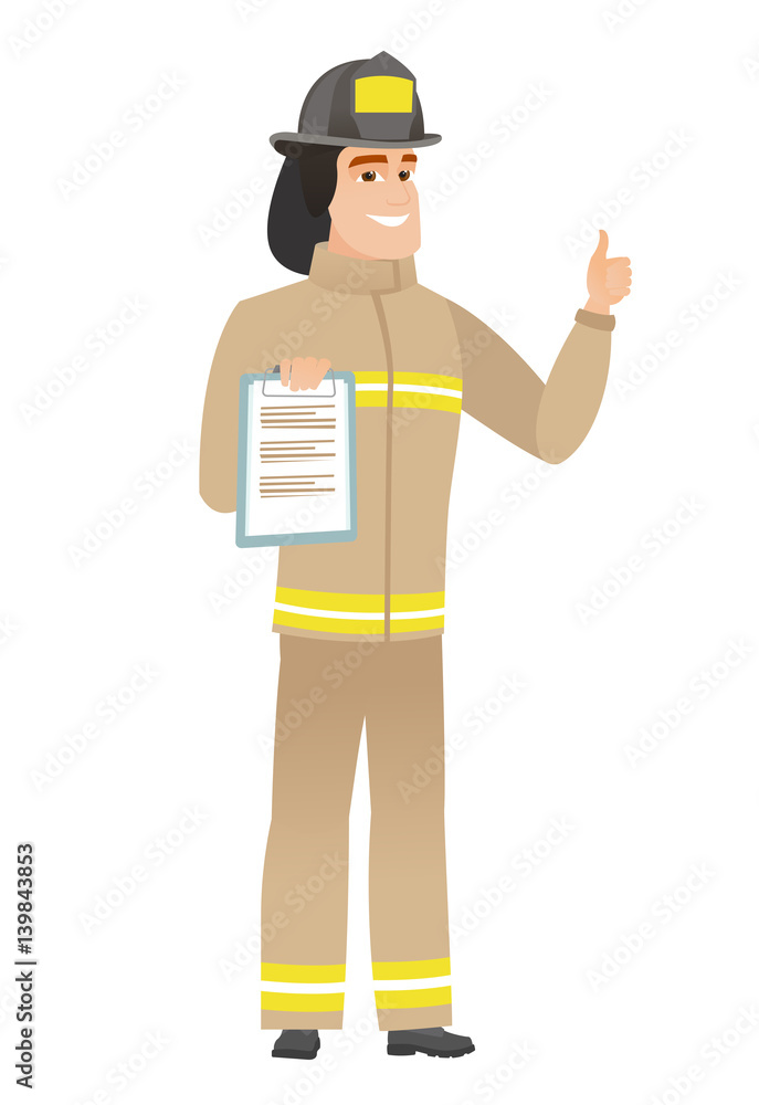 Firefighter with clipboard giving thumb up. Firefighter with clipboard giving thumb up.