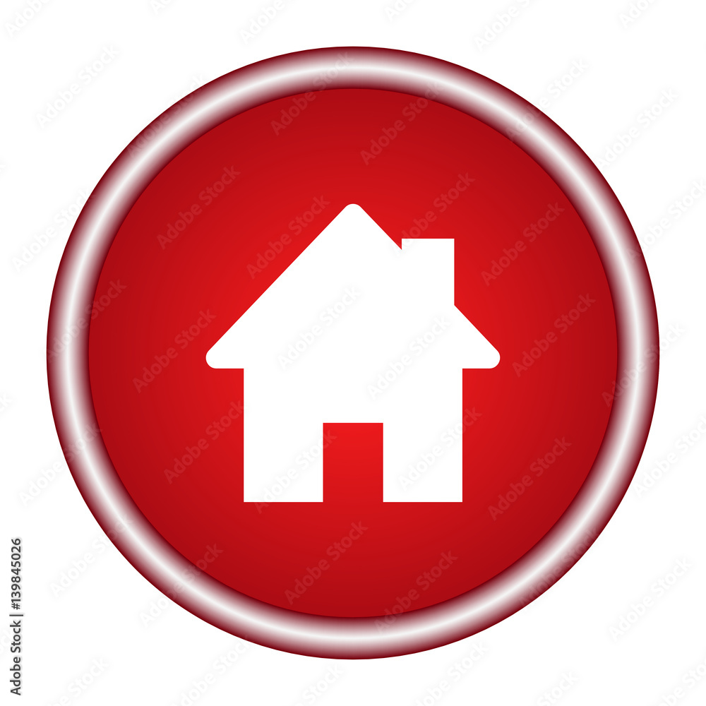 Home icon on a red background. Vector illustration.