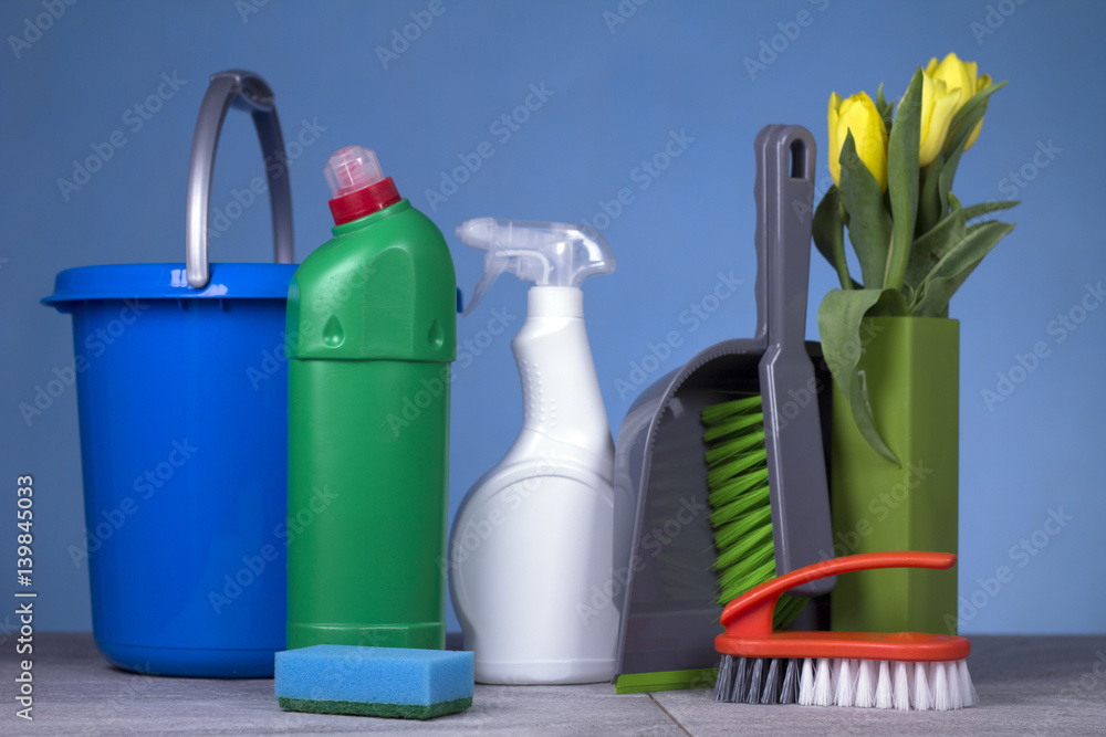 Obraz premium cleaning kit concept, place for logo