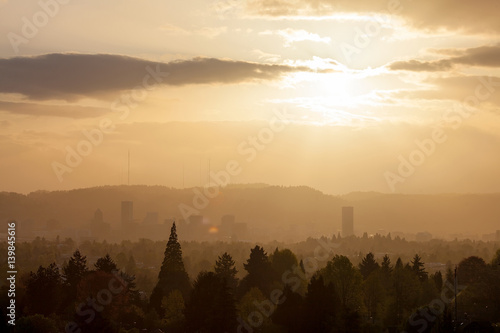 Golden Sunset over Portland Skyline