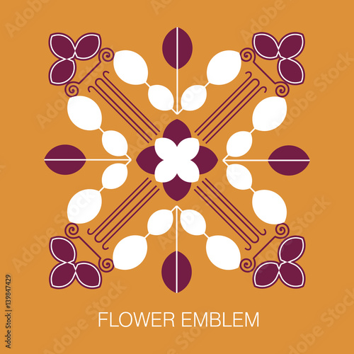 Flower emblem on claret background