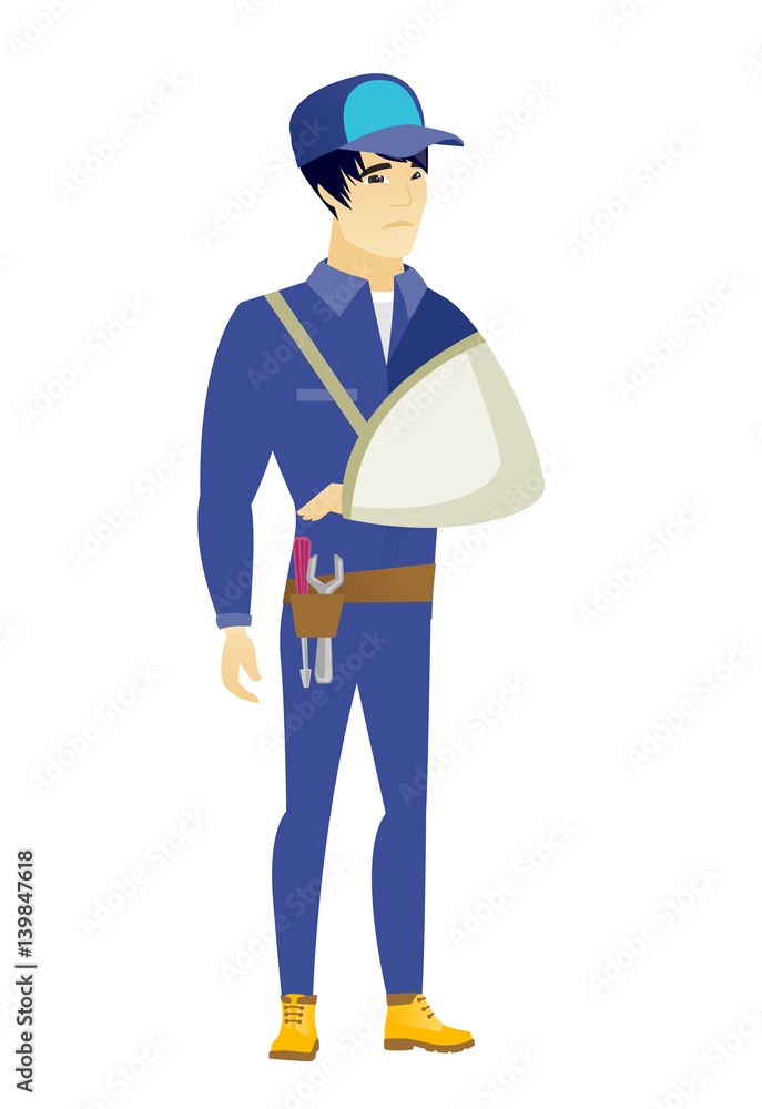 Injured mechanic with broken arm. Injured mechanic with broken arm.
