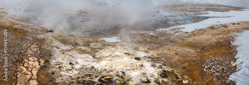 Panoramic View of a Geothermal Area of Iceland.