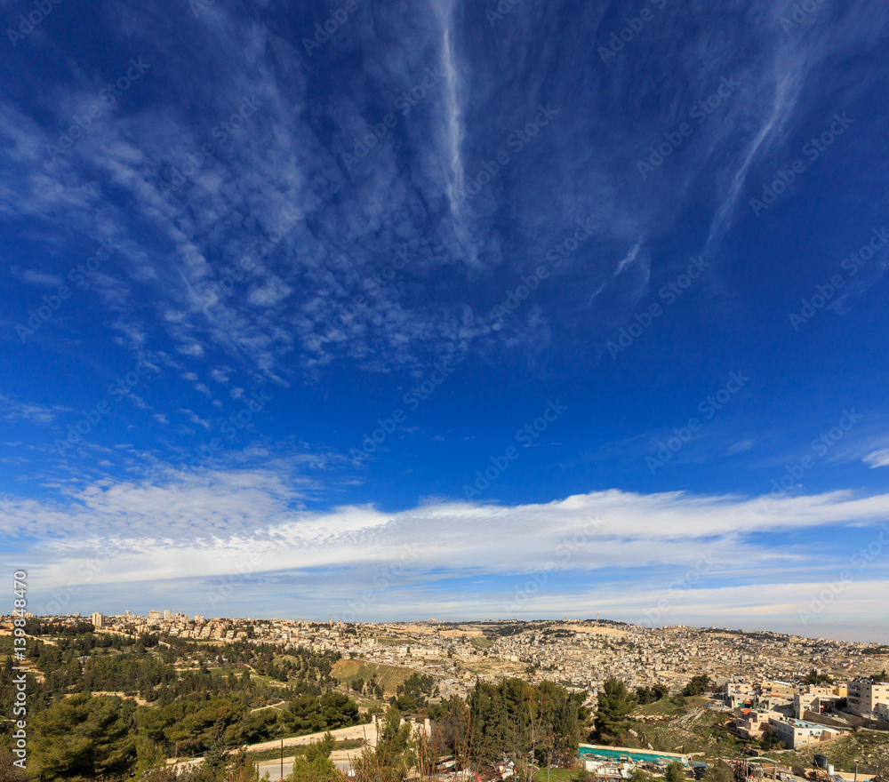 Majestic blue heaven over old city of Jerusalem