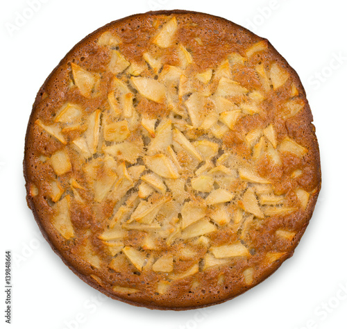 Apple pie isolated on a white background, top view, close up.