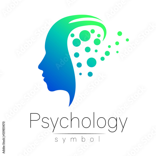 Modern head sign of Psychology. Profile Human. Creative style. Symbol in vector. Blue green color isolated on white background. Icon for web, print