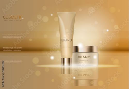 Graceful cosmetic. Turquoise cream mask bottle isolated with sparkle. Skin toner ads template, cosmetic product poster, bottle package design with moisturizer cream or liquid. 3D vector illustration.