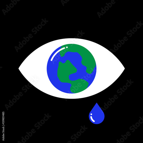 Vector illustration of crying eye with earth inside and tear