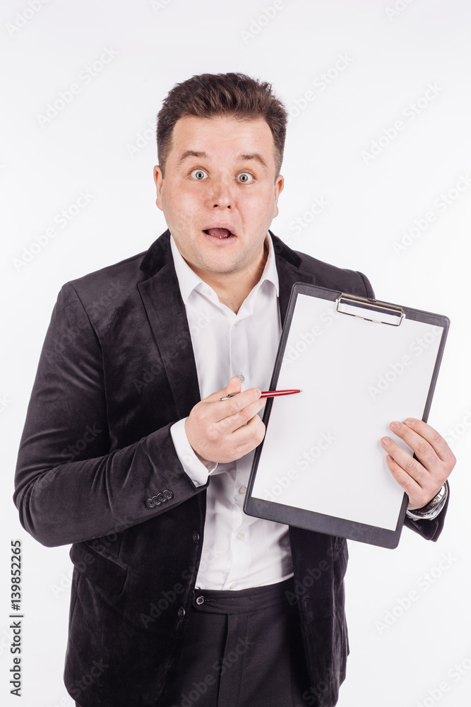 man holding a folder of document. human emotion expression and lifestyle concept. man holding a folder of document. human emotion expression and lifestyle concept.