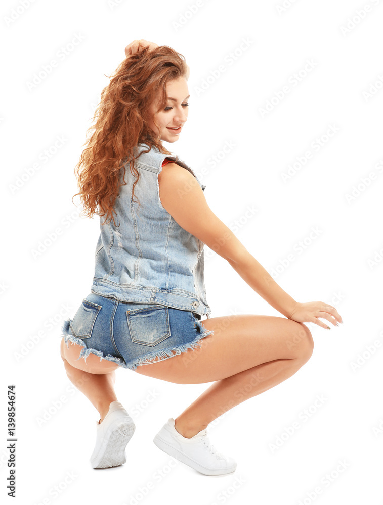 Beautiful young woman on white background Beautiful young woman on white background