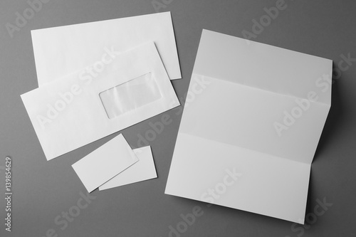 Set of blank items for branding on grey background © Africa Studio