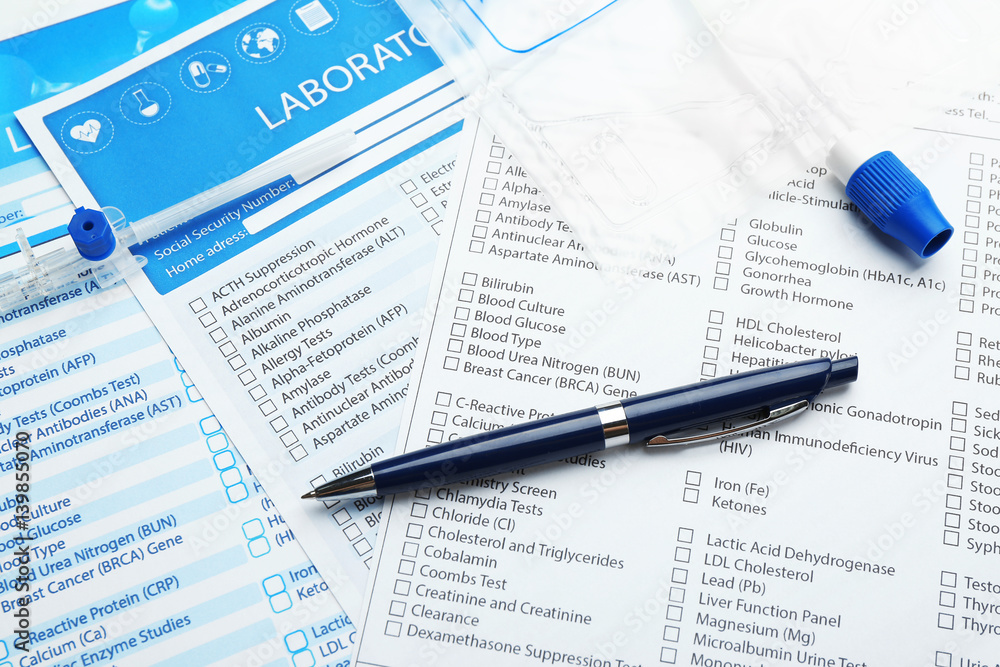 Items for laboratory analysis on test forms Items for laboratory analysis on test forms